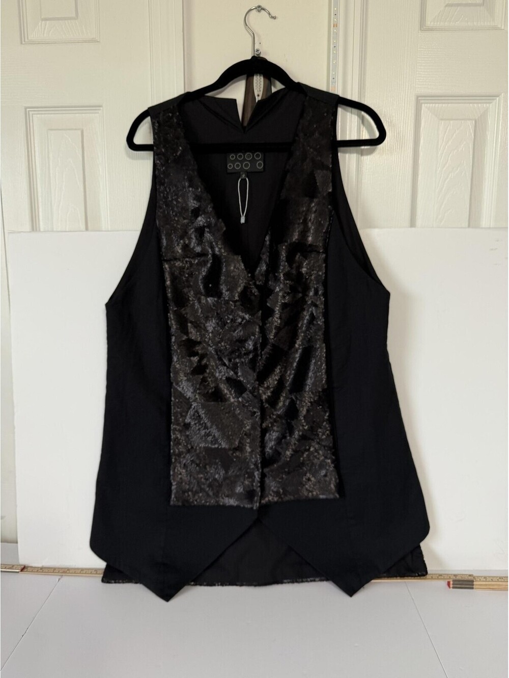 Black Sleeveless Vest with Textured Front Panel